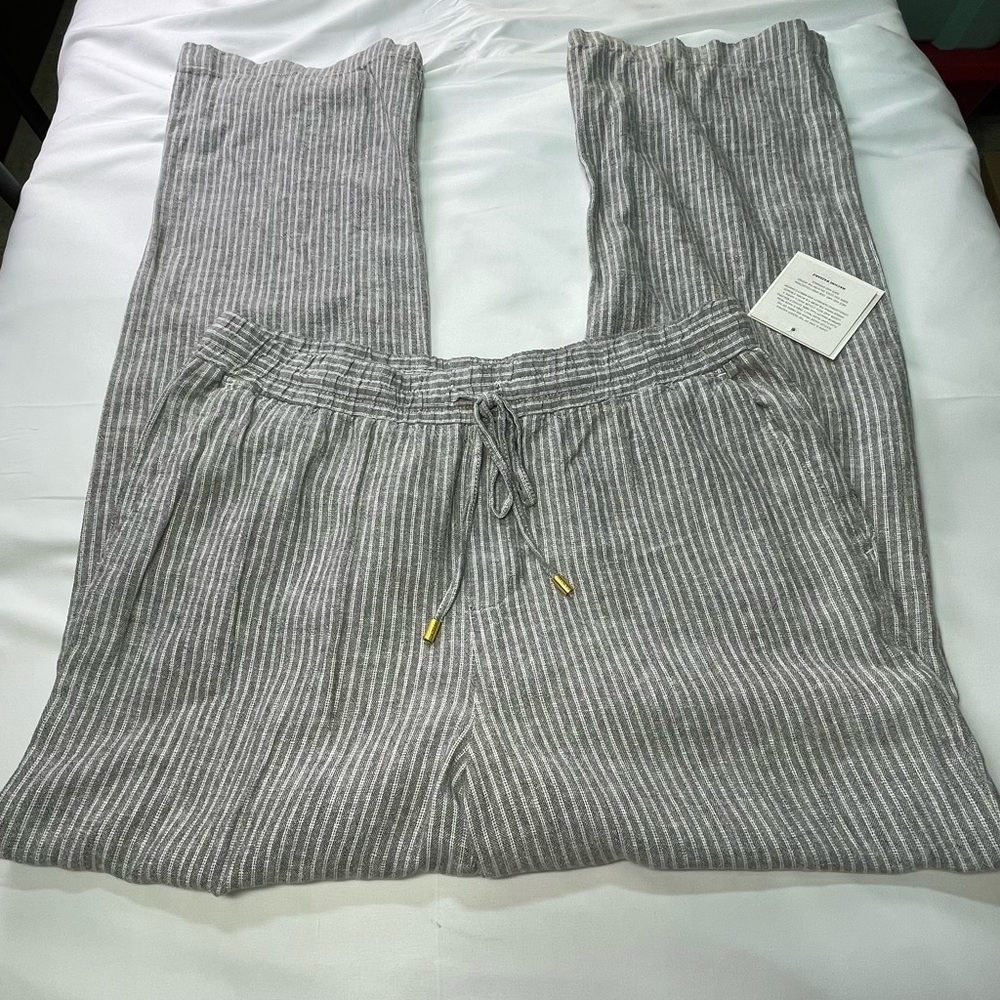 Ellen Tracy Linen Blend Gray Pinstripe Pants
